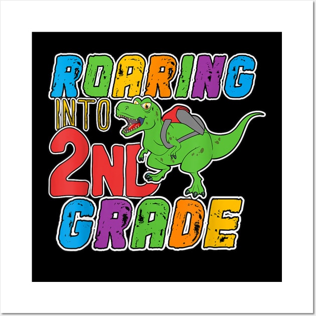 2nd Grade Dinosaur T Rex Back to School T Shirt for Boys Wall Art by FONSbually